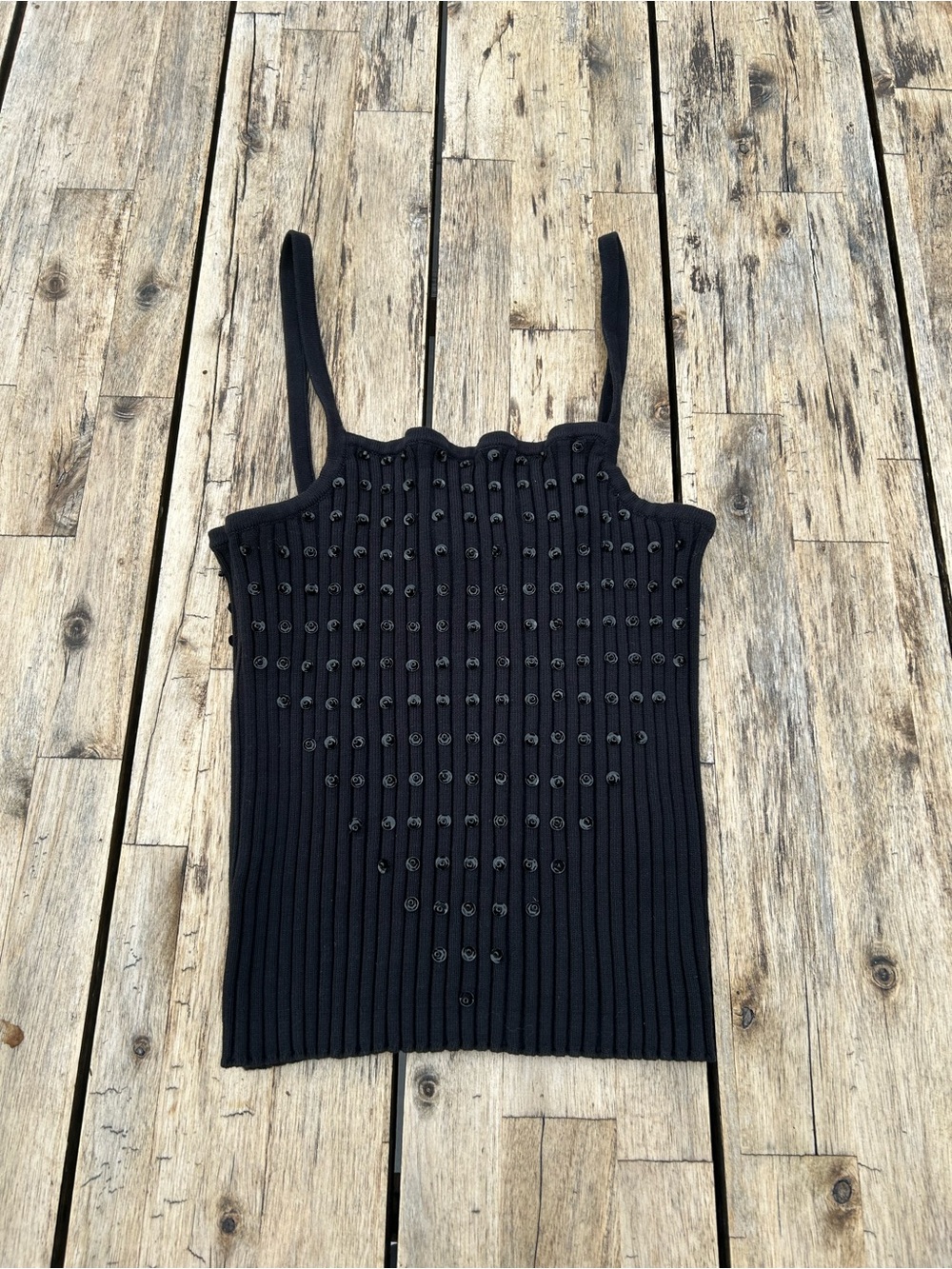 STAUD Black Ribbed Beaded Tank Top | Size M